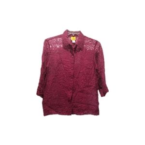 Buttoned Fuschia Pink Lace Short Sleeved Blouse in Size 12